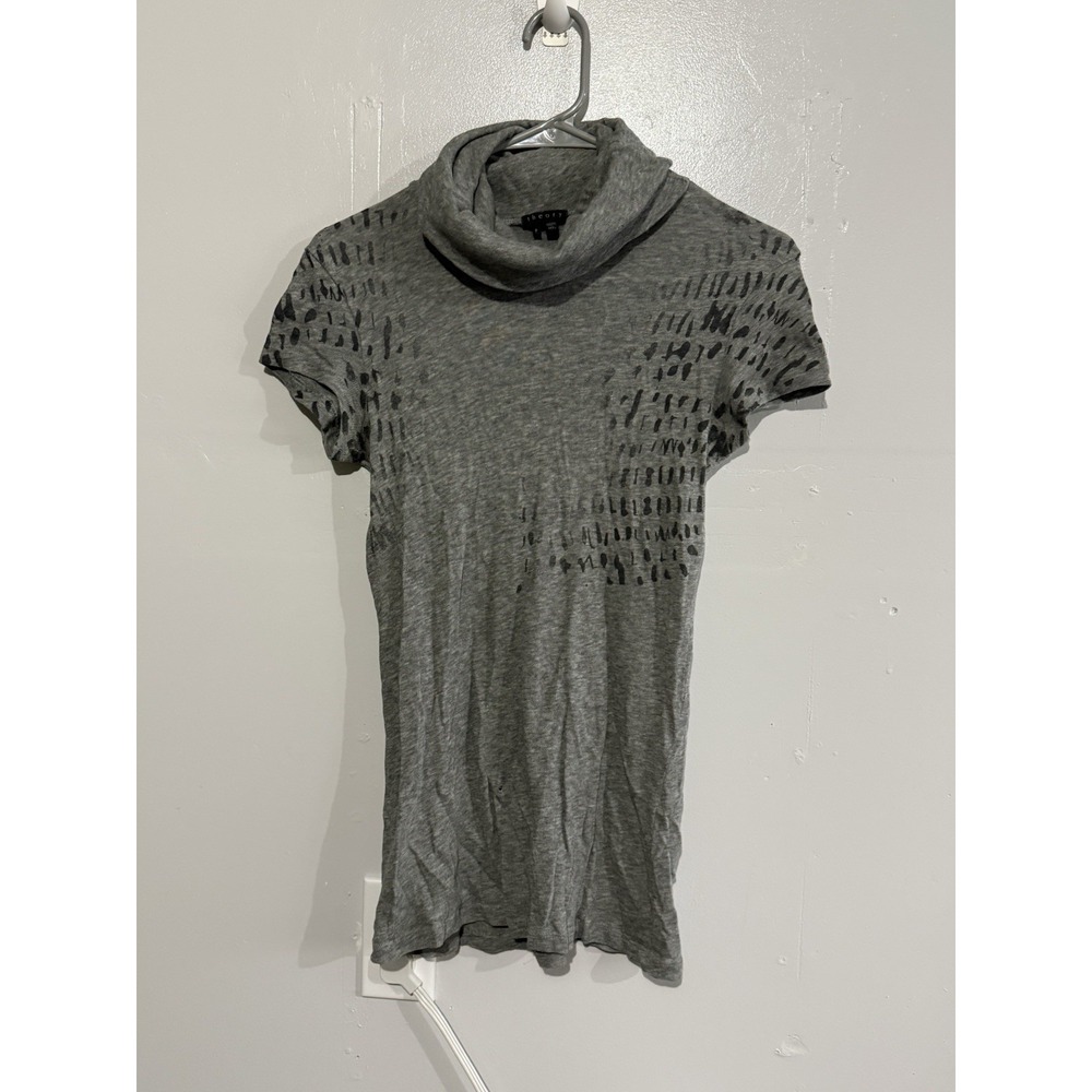 Theory Cowl Neck Women's Grey Top with Leopard Print‎ Size S